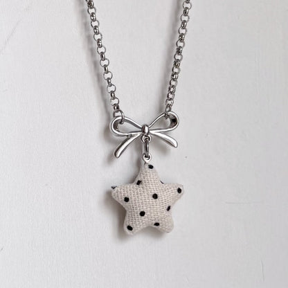 Star Bow Necklace — Y2K Fairycore Fabric Charm Necklace
