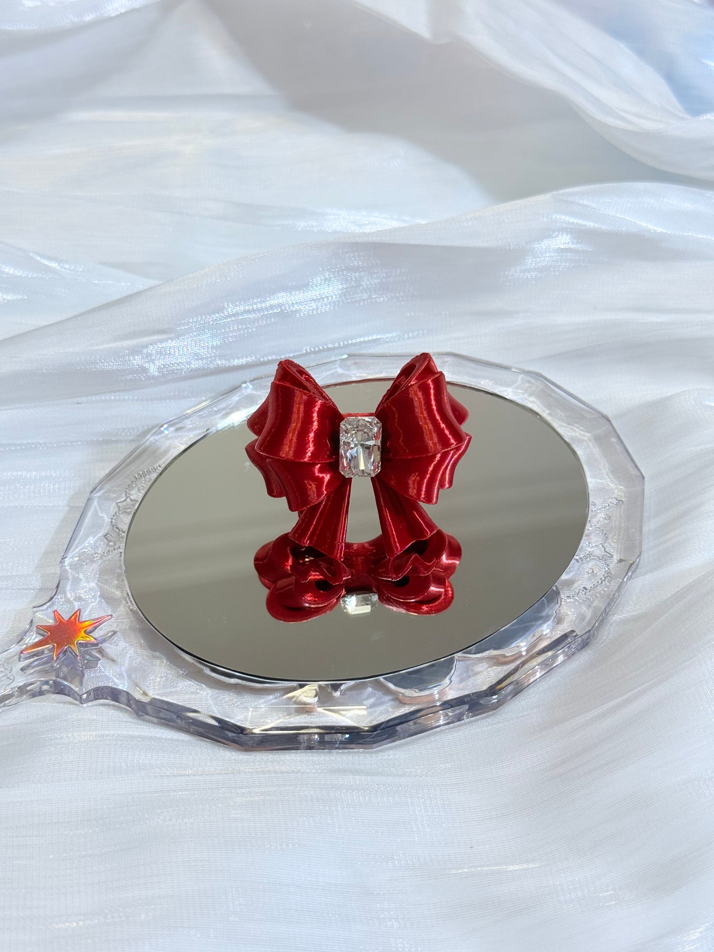 Bow Square Crystal Ring — Y2K Coquette 3D Printed Statement Ring
