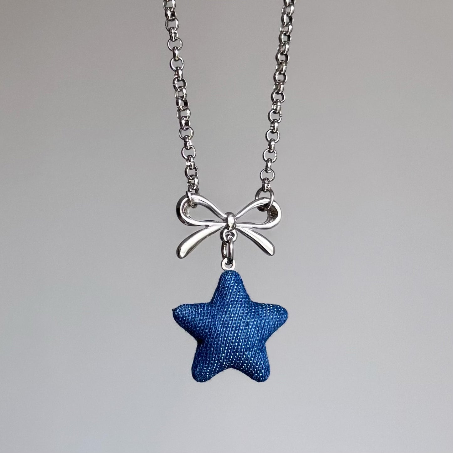 Star Bow Necklace — Y2K Fairycore Fabric Charm Necklace