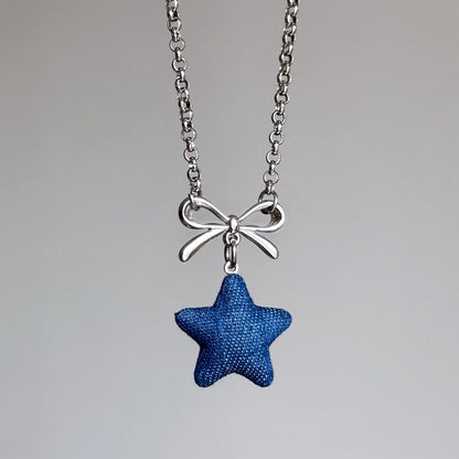 Star Bow Necklace — Y2K Fairycore Fabric Charm Necklace