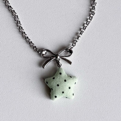 Star Bow Necklace — Y2K Fairycore Fabric Charm Necklace