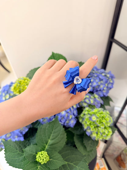 Bow Heart Crystal Ring — Y2K Coquette 3D Printed Statement Ring