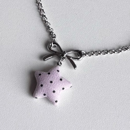 Star Bow Necklace — Y2K Fairycore Fabric Charm Necklace