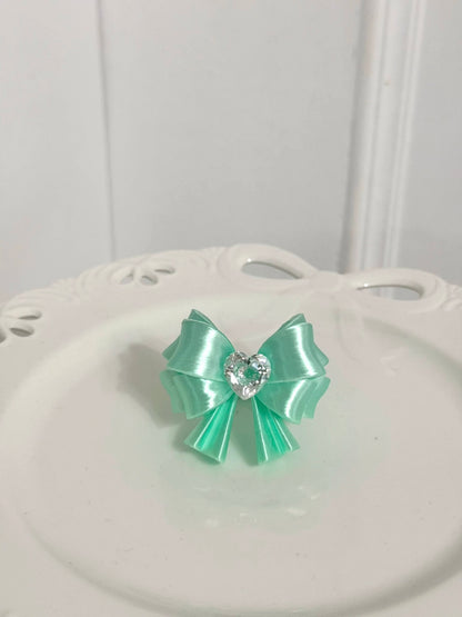 Bow Heart Crystal Ring — Y2K Coquette 3D Printed Statement Ring