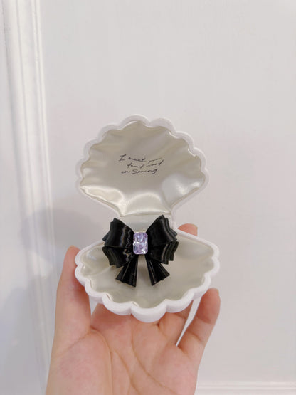 Bow Square Crystal Ring — Y2K Coquette 3D Printed Statement Ring