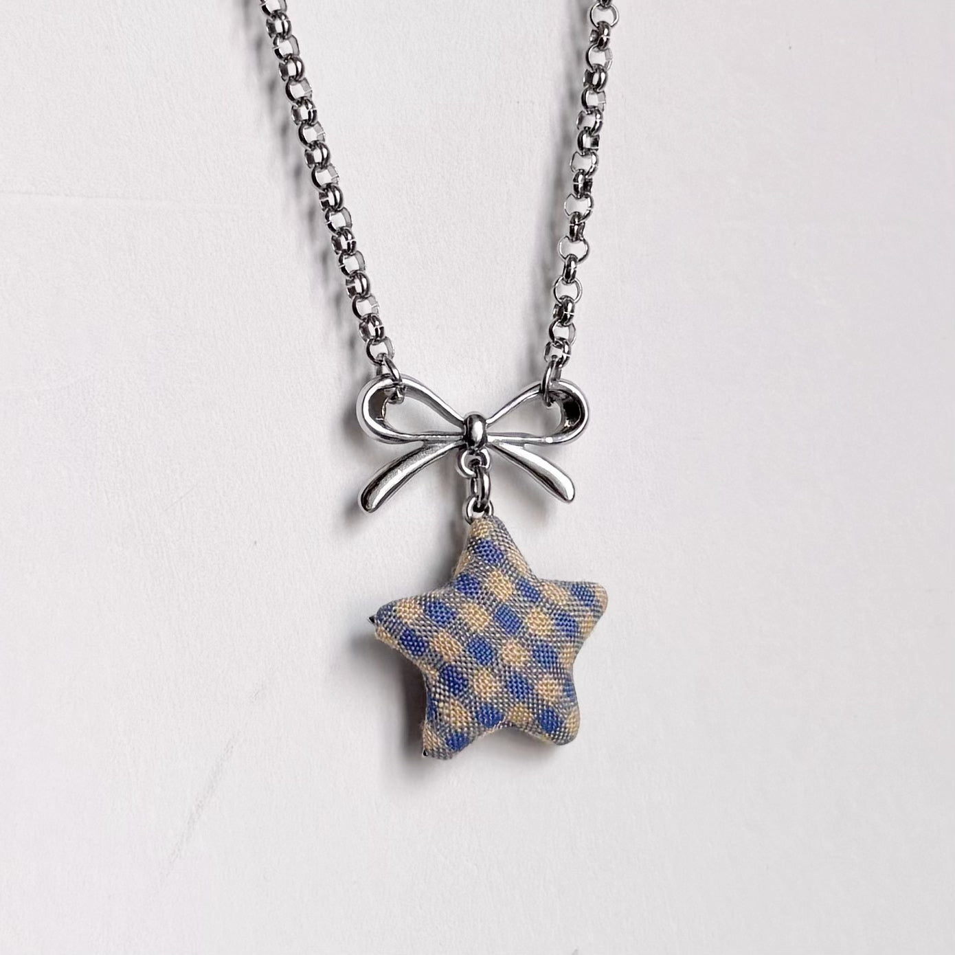 Star Bow Necklace — Y2K Fairycore Fabric Charm Necklace
