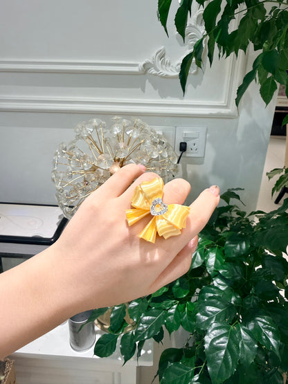 Bow Heart Crystal Ring — Y2K Coquette 3D Printed Statement Ring