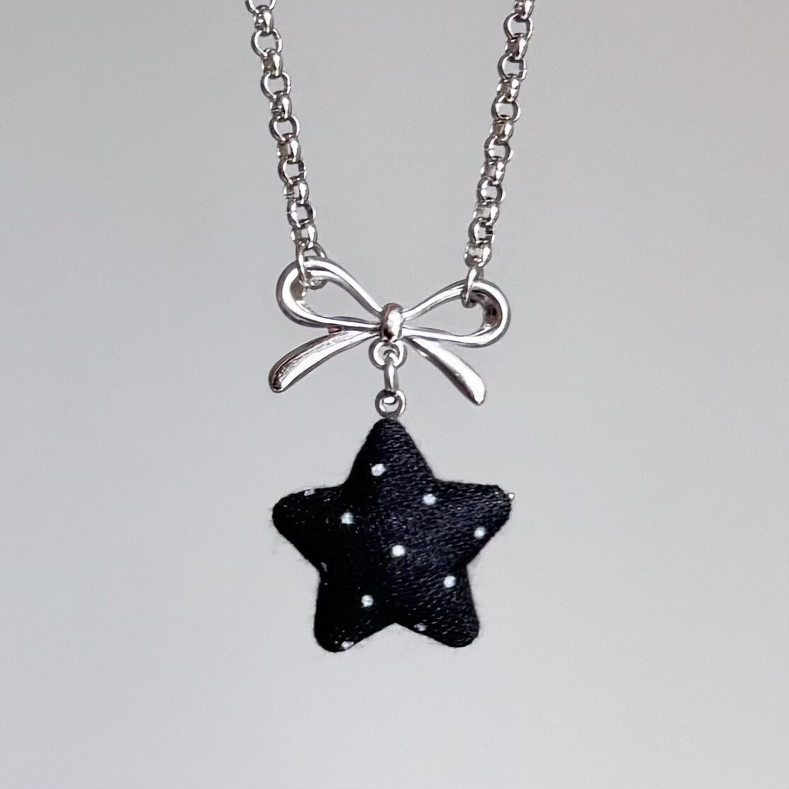 Star Bow Necklace — Y2K Fairycore Fabric Charm Necklace