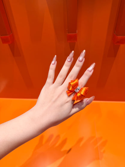 Bow Square Crystal Ring — Y2K Coquette 3D Printed Statement Ring