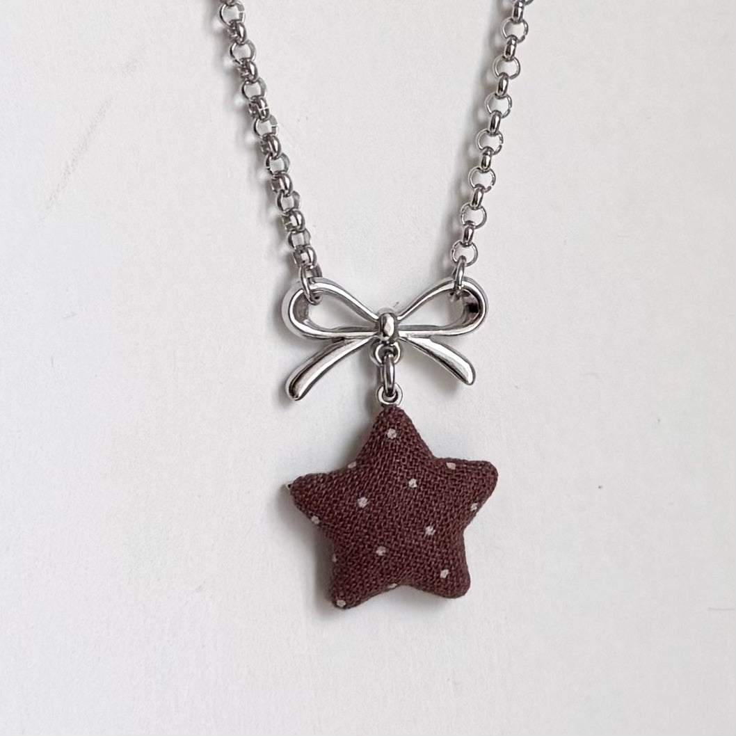 Star Bow Necklace — Y2K Fairycore Fabric Charm Necklace
