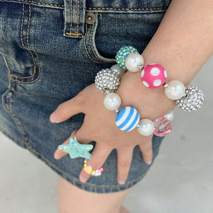 Colorful Pearl Beaded Bracelet — Y2K Kawaii Crystal Charm Statement Bracelet