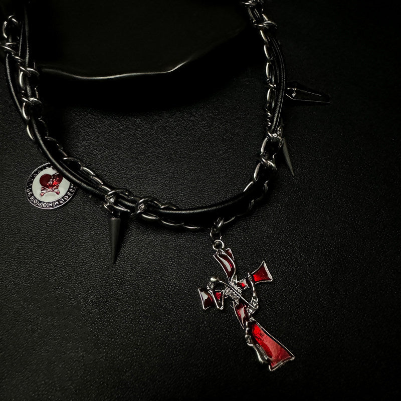 Dark Cross Dream Choker – Y2K Gothic Jewelry