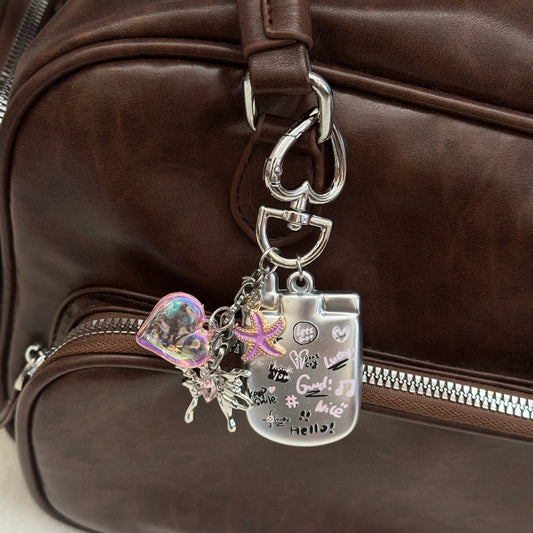 Y2K Heart Charm Keychain — Cute Aesthetic Bag Pendant with Star & Love Charms