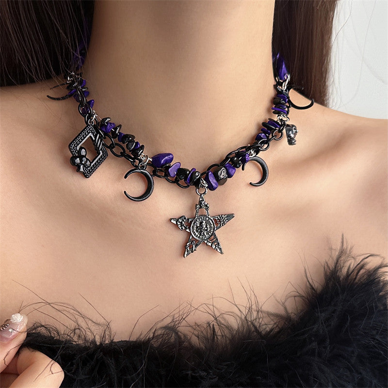 Midnight Star Charm Layered Necklace – Y2K Gothic Vintage Style Alloy Necklace