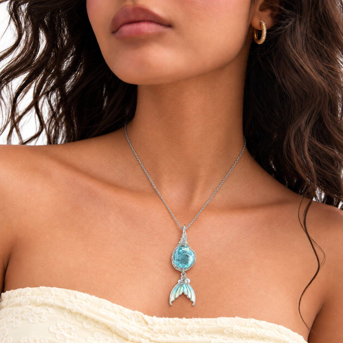 Handmade Colorful Glass Stone Mermaid Tail Necklace