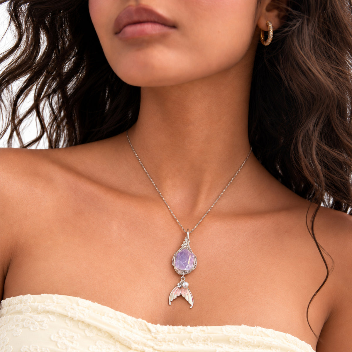 Handmade Colorful Glass Stone Mermaid Tail Necklace