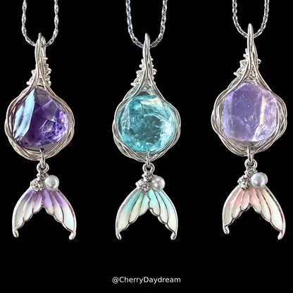 Handmade Colorful Glass Stone Mermaid Tail Necklace